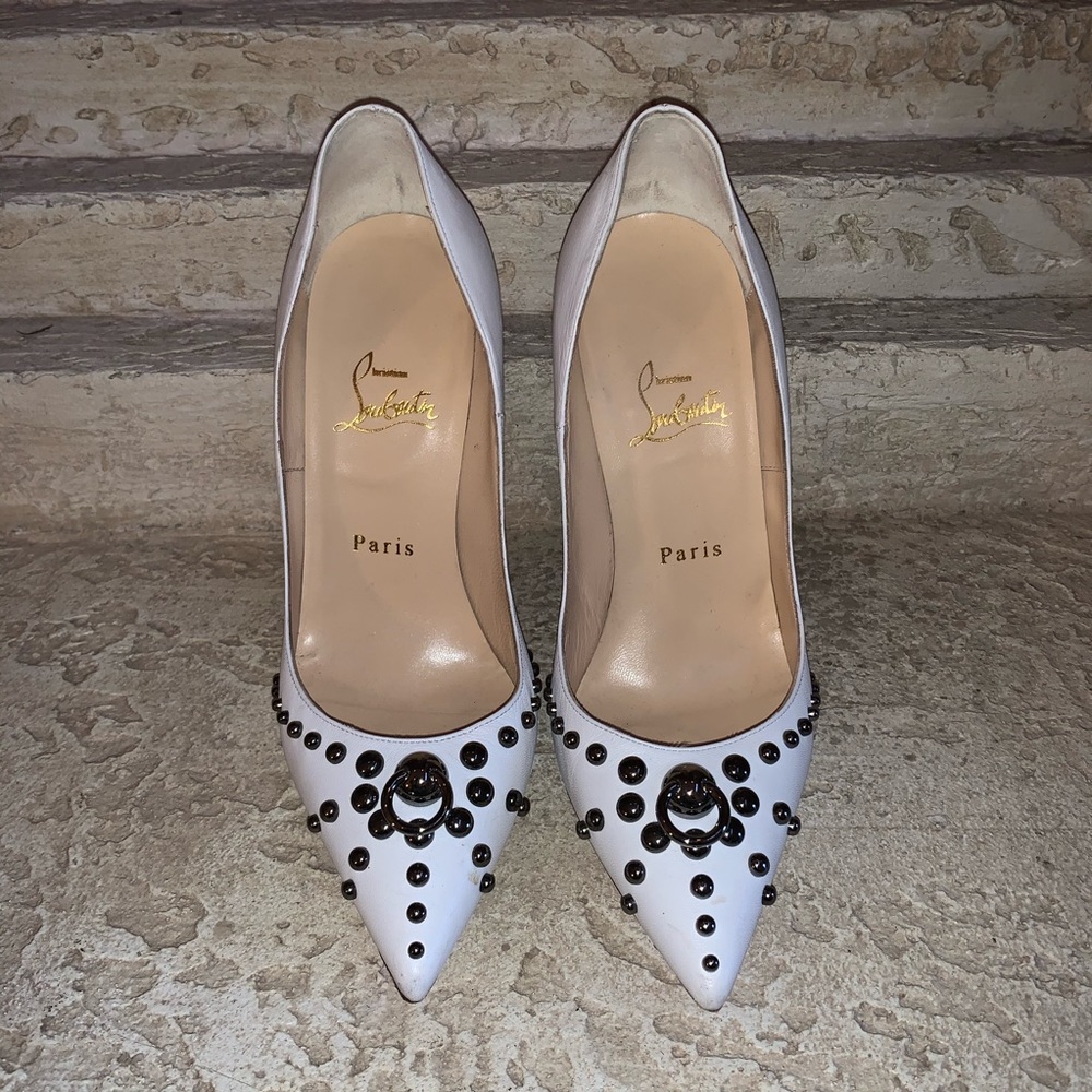 Christian Louboutin White Leather Studded Pump